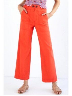Maeve By Anthropologie Women's Sz 4 Red High-Waist Wide-Leg Cropped Pants